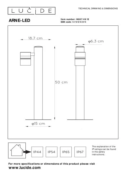 Lucide ARNE-LED - Sokkellamp - Ø 6,3 cm - LED - GU10 - 1x5W 2700K - IP44 - Mat chroom - technisch